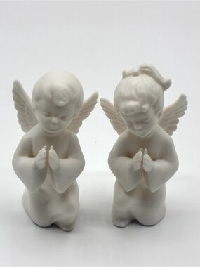 Vintage Napcoware Bisque Praying Angel Cherub Figurines Japan Set of 2